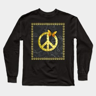 Luxury Golden Peace Symbol Butterfly 3D Graphic Long Sleeve T-Shirt